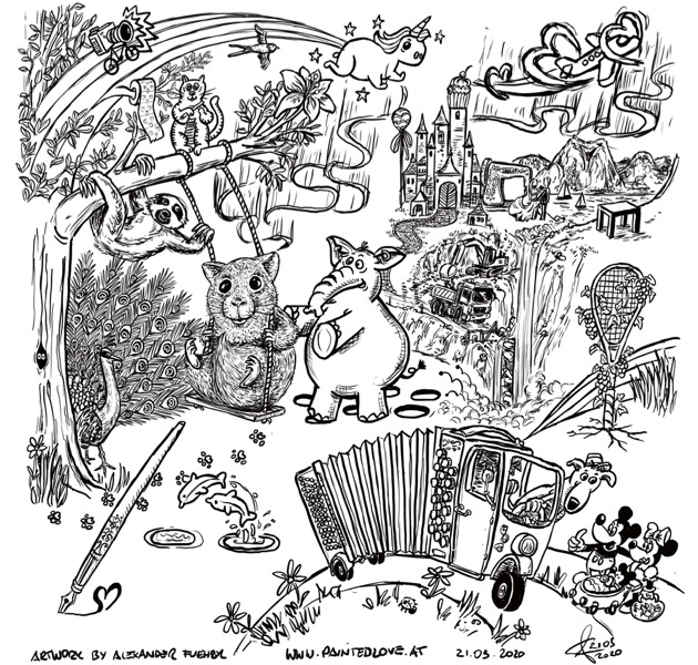 wimmelbild-illustration-gestaltungsidee-bildwunsch-kundenwunsch-gemeinschaft-zeit-fuer-ideen-visualisierungWimmelbild-PaintedLove-Gemeinschaftsbild-gemeinsamstark-schwarzweiss-blackink