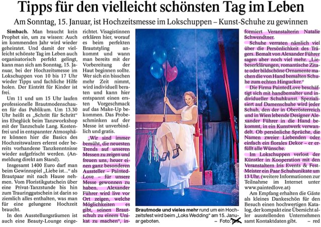 Passauer-neue-Presse-Bericht-LOKS-Wedding-Simbach-neueste-Trends-Brautschuhe-Bemalung-Alexander-Fuehrer-Wien-Oberoesterreich